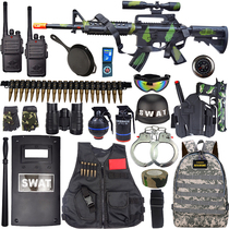 Childrens police toy gun set Boy Special Police electric sound and light submachine gun eating chicken equipment performance props grab