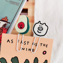 Korean ins cartoon cute pig avocado silicone paper clip student stationery bookmarks Post-Book clip