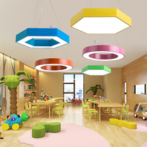 Color led hexagonal chandelier kindergarten classroom creative gym childrens bedroom childrens clothing mother and baby shop lamps