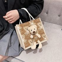 Work small bag canvas with zipper female 2021 new shoulder bag students Joker portable cosmetic bag ins Rice
