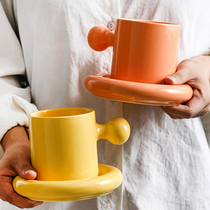  Painted original egg yolk cup creative mug Net red breakfast cup Ceramic coffee cup saucer Cute milk cup