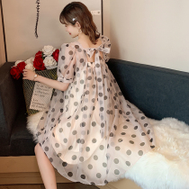  Maternity clothes Loose plus size summer maternity dresses Cake skirts Pregnancy belly cover Korean polka dot short-sleeved skirt