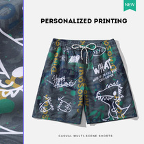 Hot spring quick-drying beach trunks swimming trunks loose casual painting cartoon mens shorts water park five-point pants large size