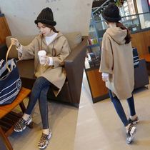 Autumn and winter pullover woolen coat 2021 maternity fashion hooded shirt pregnant women foreign style loose medium and long top