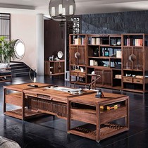New Chinese solid wood boss table President table Large desk office desk and chair combination Ebony wood walnut wood furniture customization