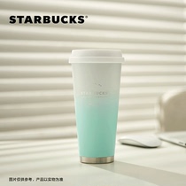 Starbucks cup 500ml gradient Macaron green stainless steel insulation with lid desktop cup large capacity