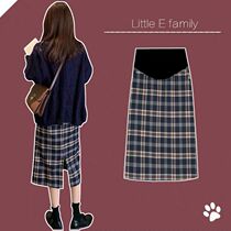 Pregnant womens lower body skirt spring and autumn winter long plaid split one-step skirt autumn dress thin out bag hip skirt