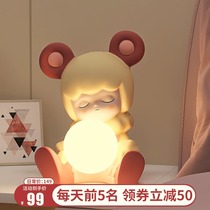 Cartoon Trim Table Lamp Ins Wind Girl Creative Bedroom Small Night Light Net Red Children Room Cozy Romantic Bed Headlights