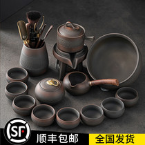 Household retro purple clay gilt silver tea set Kung fu automatic stone grinding lazy anti-scalding tea set Gift box