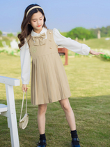 Girls small fragrant windy dress 2022 spring autumn new Long sleeves Vest Skirt Big Boy Academy Wind Leave two suit skirts