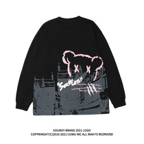 Early autumn new national trend Hip-hop graffiti cartoon bear pullover round neck sweater male and female couples loose casual jacket