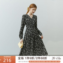 Versace Lane 22FS3235 temperament chiffon floral dress womens fall 2022 new V-neck long-sleeved skirt