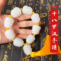 Xinjiang Hetian Jade White Jade eighteen arhans bracelet sheep fat jade mens and womens Luohan head tassel hand hand handle