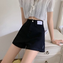 Small loose thin pants summer thin A-line shorts Female black high waist hottie wide leg denim hot pants