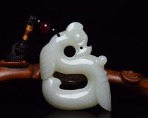Antique Ming and Qing dynasties Hetian Jade (pig dragon) collectibles hanging waist hanging jade peed ancient jade old material bag old