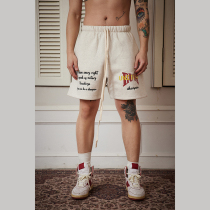 REUNDERGO Original American vintage manifesto VoicesEmbroidery logo printed pure cotton casual sports shorts for men