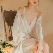 Japan 2021 new summer ice silk sexy sundress thin lace two-piece set silk pajamas womens spring and autumn