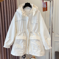 2022 new medium long style loose and casual green draw rope to collect waist overalls jacket female spring design feeling little crowdsourced