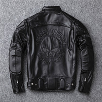 Detachable liner autumn and winter leather leather mens first layer cowhide motorcycle leather jacket Harley riding suit jacket