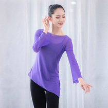 Dance suit female adult classical folk dance practice Elastic Yarn Clothes China Wind Mesh Yarn blouses Short-style body clothes