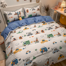 Special cotton printed cartoon childrens three-piece set 1 2-bed student dormitory single quilt cover sheets bedding car