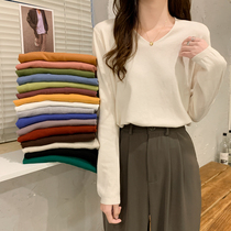 2021 autumn and winter pregnant woman V-neck sweater bottoming coat Korean version of loose elastic inner wear pregnant womens sweater women