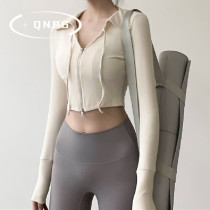 QNPG short yoga dress womens coat autumn and winter slimming belly button long sleeve running sports quick-drying sexy fitness clothes