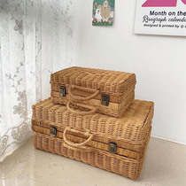 ins explosive custom handmade rattan storage box Childrens storage box suitcase photo props rattan luggage