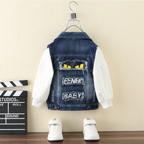 Boy Cowboy Waistcoat Spring Autumn 2022 New Children Han Edition Foreign Air Vest Little Boy Handsome and Shoulder Waistcoat Tide