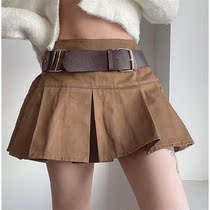 Short pleated skirt Womens high waist college style ultra-short A-line skirt Womens age-reducing small skirt belt belt