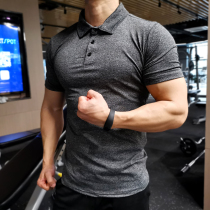 Fitness clothing mens summer quick-drying breathable elastic tights running training T-shirt sports lapel short sleeve polo shirt