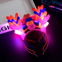 Christmas Hair Accessories Luminous Deer Corner Head Stirrup Flash Elk Deer Head Buttoned Horn Hair Hoop Small Ornament Creative Childrens Headwear