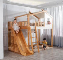 All solid wood tree house bed under high and low children's slide bed creative house boys and girls castle bed