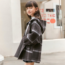 Childrens clothing girls English style double-sided cashmere coat foreign style 2021 autumn new childrens plaid woolen coat tide