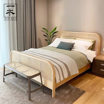 The Nordic ins Wind solid wood teng bian chuang Japanese hotel gong yu wang red B & B 1 8 meters double designers paragraph teng chuang
