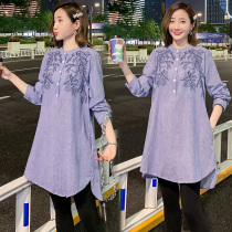 Pregnant women set Spring and Autumn dress loose long sleeve fashion bottoming shirt striped embroidered pregnant mother skirt tide