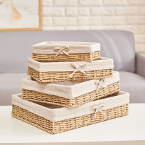 Desktop storage box rattan storage basket pastoral straw underwear snacks basket cosmetics storage basket