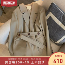 2021 autumn camel blazer womens design sense niche Korean waist thin temperament fried street small suit women