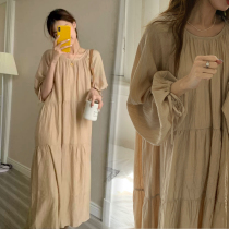 Pregnant womens dress summer five-point sleeve loose temperament spring and autumn long dress thin and age-reducing summer linen skirt women