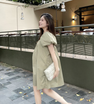 PEIPEI maternity dress custom avocado color bubble sleeve thin late pregnancy dress summer dress summer pine tide loose