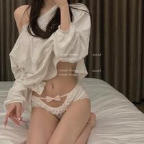 Pregnant Woman Briefs Female Pure Cotton Sexy Hollowed-out Low Waist Triangle Shorts Day Series Maid Butterfly Knot Modee Lace Lace