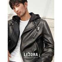 LEZORA Canadian luxury brand custom non-coated thick sheepskin detachable hooded locomotive short leather men