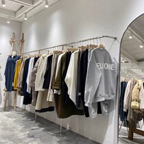 Womens clothing store silver wall-mounted shelf clothing display stand stainless steel brushed upper wall side hanging floor hanger