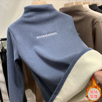 Half-high collar thin base shirt female winter take Autumn Winter Weather Plus velvet thickened 2021 New polished clothes