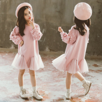Girl plus velvet dress autumn and winter 2021 New Korean version of childrens long dress dress girl foreign style gauze dress