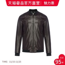 DAVIDNAMAN Mens Red Baseball Collar Sheep Leather Leather Leather Locomotive Cool Leather Short Jacket