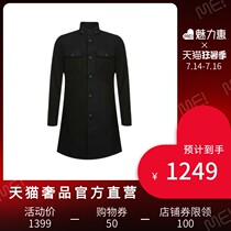 GATEONE black pure wool fashion mens symmetrical patch bag decoration single-breasted wool coat handsome casual