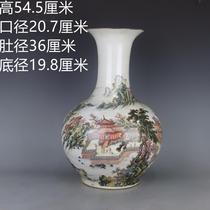 Qing Qianlong painted gold pastel landscape figures bottle antique porcelain home floor ornaments antique antique collection