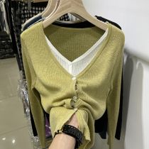 2021 early autumn fake two pieces of knitted sweater womens cardigan sweater jacket lazy early Autumn Spring Autumn