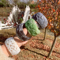 Natural Hetian jade hollow carved widened version bracelet Hand carved pretty color cleverly carved wide jade bracelet